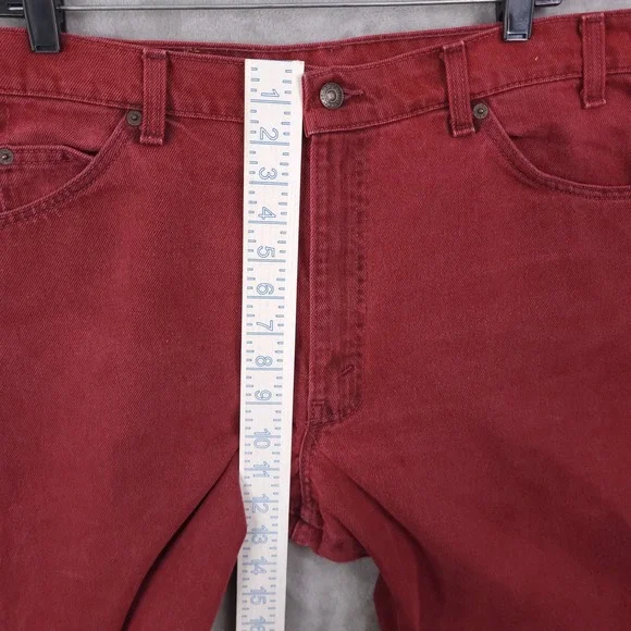 Vintage Levis 550 Mens Jeans 36x32 Red Relaxed Orange Tab 90s USA Undone Hem - Picture 8 of 12
